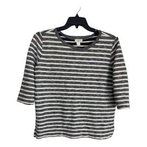 Loft Womens Shirt Adult Size Small Lounge Black White Striped 3/4 Sleeve Blouse